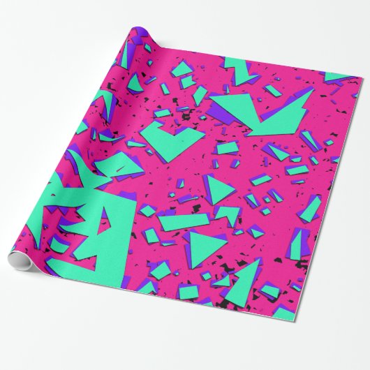 90s aquamarines und rosa abstraktes geometrisches geschenkpapier (Ungerollt)