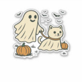 90s Cat Pumpkin Halloween Floral Spooky Season Aufkleber (Vorderseite)