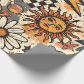 90s Happy Faces Sun Flowers Pattern Geschenkpapier (Ecke)