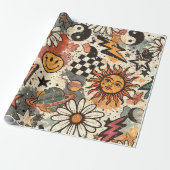 90s Happy Faces Sun Flowers Pattern Geschenkpapier (Ungerollt)