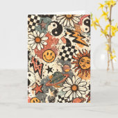 90s Happy Faces Sun Flowers Pattern Karte (Gelbe Blume)