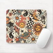 90s Happy Faces Sun Flowers Pattern Mousepad (Mit Mouse)