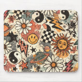 90s Happy Faces Sun Flowers Pattern Mousepad (Vorne)