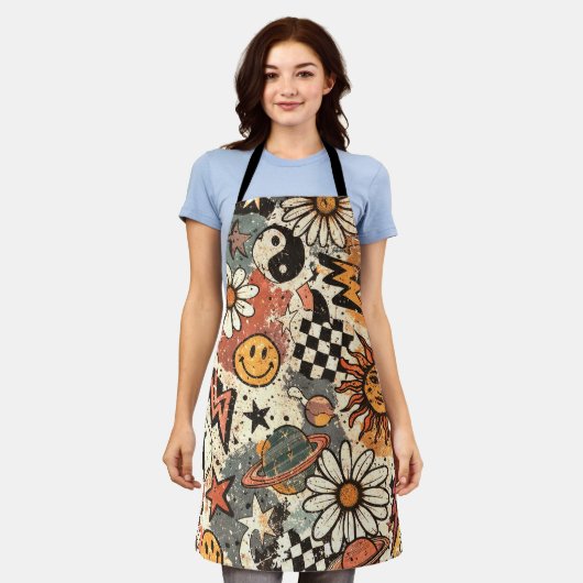 90s Happy Faces Sun Flowers Pattern Schürze (Getragen)