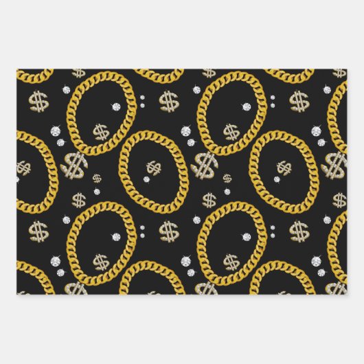 90's Hip Hop Rap Music Gold Cuban Link Chain Geschenkpapier Set (Vorderseite 3)