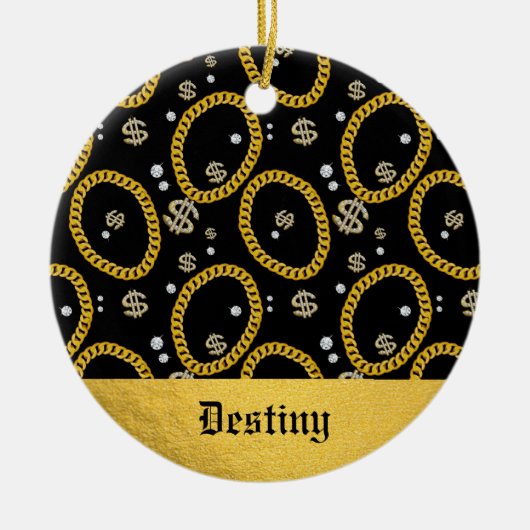 90's Hip Hop Rap Music Gold Cuban Link Chain Keramik Ornament (Vorne)