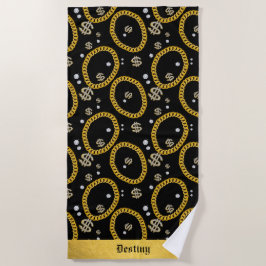  90's Hip Hop Rap Music Gold Cuban Link Chain Strandtuch