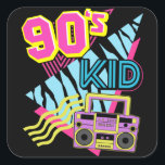 90's Kid Boombox 1990s Nostalgia 80s Quadratischer Aufkleber<br><div class="desc">90's Kid Boombox 1990s Nostalgia 80s</div>