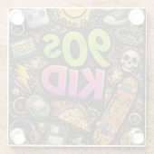 90s Kids Grunge Seamless Pattern: Pizza, Skeletons Glasuntersetzer (Rückseite)