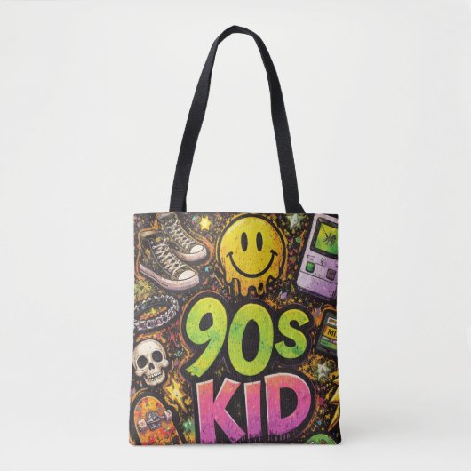 90s Kids Grunge Seamless Pattern: Pizza, Skeletons Tasche (Vorderseite)