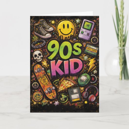 90s Kids Retro Pizza Fun Pattern Karte (Vorderseite)