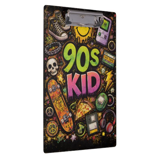 90s Kids Retro Pizza Fun Pattern Klemmbrett (Rechts)