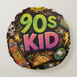90s Kids Retro Pizza Fun Pattern Rundes Kissen