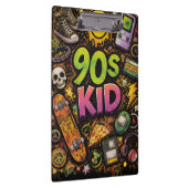 90s Kids Retro Pizza Smiley Face Flower Design Klemmbrett (Rechts)