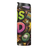 90s Kids Retro Pizza Smiley Face Flower Design Thermosbecher (Nach rechts gedreht)