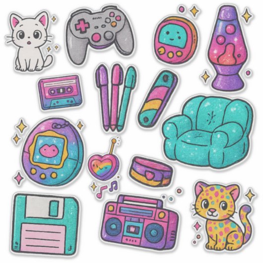 90s Prop Pack Stickers – Glitter Aufkleber (Vorderseite)