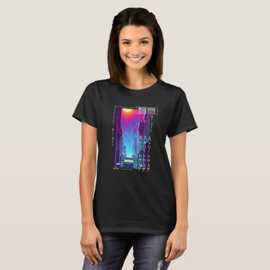 90's Retro Synthwave Japanese Vaporwave Otaku Aest T-Shirt (Vorne ganz)