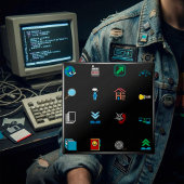 90s Retro Tech and Web Icon Pattern Button