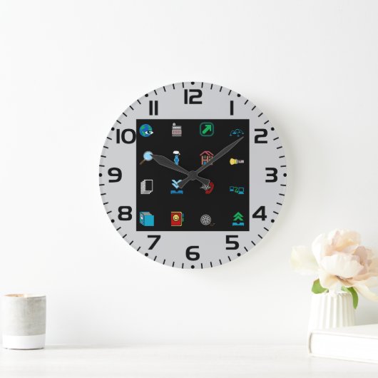 90s Retro Tech and Web Icon Pattern Große Wanduhr (Zuhause)