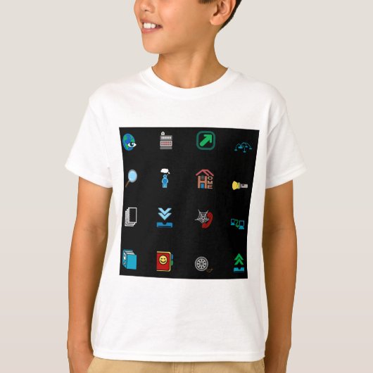 90s Retro Tech and Web Icon Pattern T-Shirt (Vorderseite)