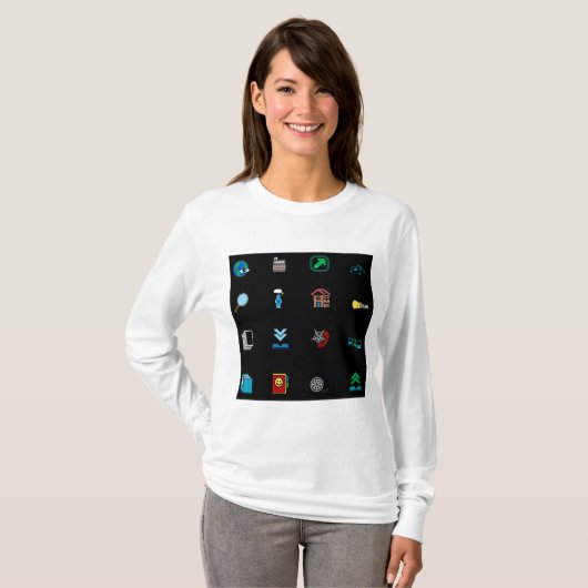 90s Retro Tech and Web Icon Pattern T-Shirt (Vorne ganz)
