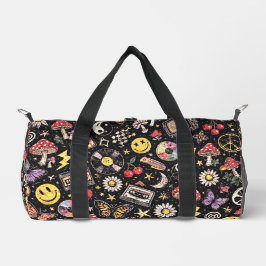 90s Smiley Faces Mushrooms Retro Pattern Duffle Bag