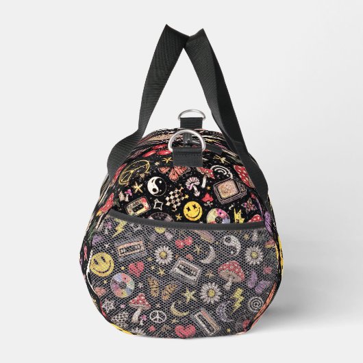 90s Smiley Faces Mushrooms Retro Pattern Duffle Bag (Rechts)