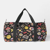 90s Smiley Faces Mushrooms Retro Pattern Duffle Bag (Rückseite)