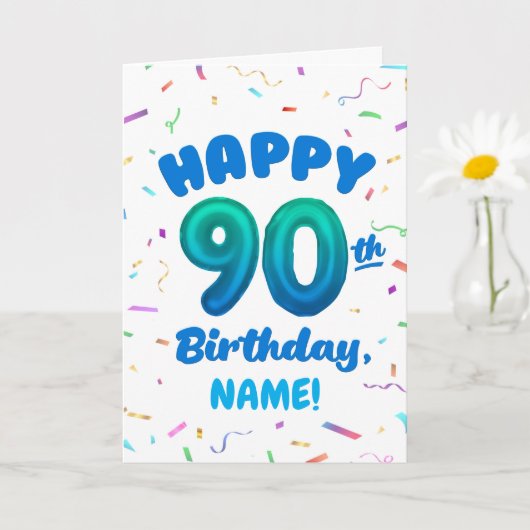90th Balloon Number Custom Name Birthday Card Karte (Kleine Pflanze)