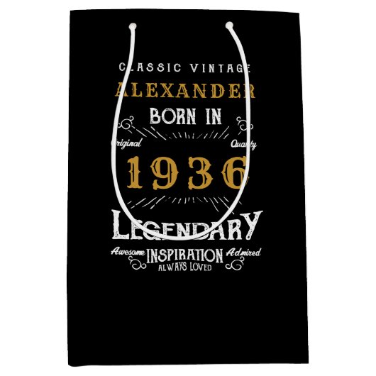 90th Birthday 1936 Add Name Legend Black Gold Mittlere Geschenktüte (Vorderseite)