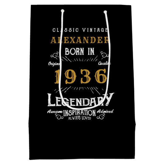 90th Birthday 1936 Add Name Legend Black Gold Mittlere Geschenktüte (Rückseite)