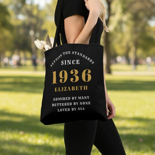 90th Birthday 1936 Black Gold For Her Personalized Tasche