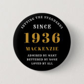 90th Birthday 1936 Elegant Chic Black Gold Button (Vorderseite)