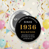 90th Birthday 1936 Elegant Chic Black Gold Button