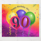 90th Birthday Balloon Confetti Party Bierflaschenetikett (Einzelnes Label)