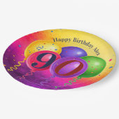 90th Birthday Balloon Confetti Party Pappteller (Schrägansicht)