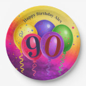 90th Birthday Balloon Confetti Party Pappteller (Vorderseite)