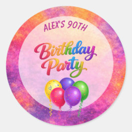 90th Birthday Balloon Confetti Party Runder Aufkleber