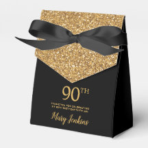 90th Birthday Black Gold Glitter Thank You