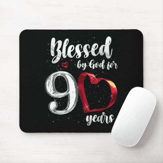 90th Birthday Blessed By God For 90 Years Birthday Mousepad (Mit Mouse)