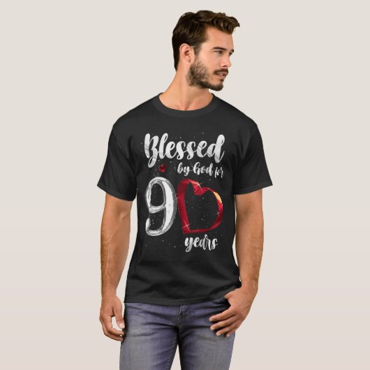 90th Birthday Blessed By God For 90 Years Birthday T-Shirt (Vorne ganz)