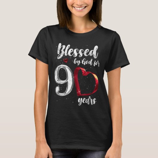 90th Birthday Blessed By God For 90 Years Birthday T-Shirt (Vorderseite)