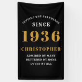 90th Birthday Born 1936 Add Name Black Gold Banner (Vertikal)