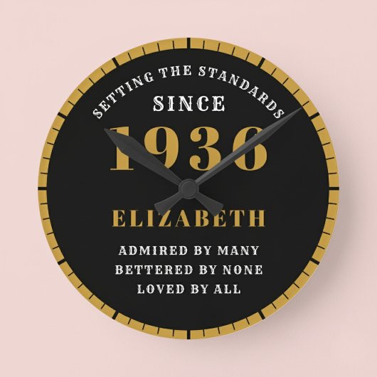 90th Birthday Born 1936 Black Gold Runde Wanduhr