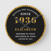 90th Birthday Born 1936 Black Gold Runde Wanduhr (Vorderseite)