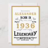 90th Birthday Born 1936 White Gold Legend Einladung (Vorderseite)