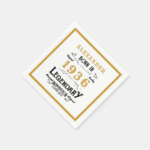 90th Birthday Born 1936 White Gold Legend Serviette (Ecke)