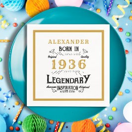 90th Birthday Born 1936 White Gold Legend Serviette