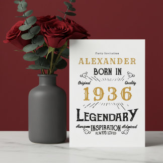 90th Birthday Born 1936 White Gold Retro Vintage Einladung