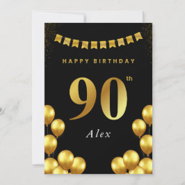90th Birthday Card Black and Gold Balloons Karte